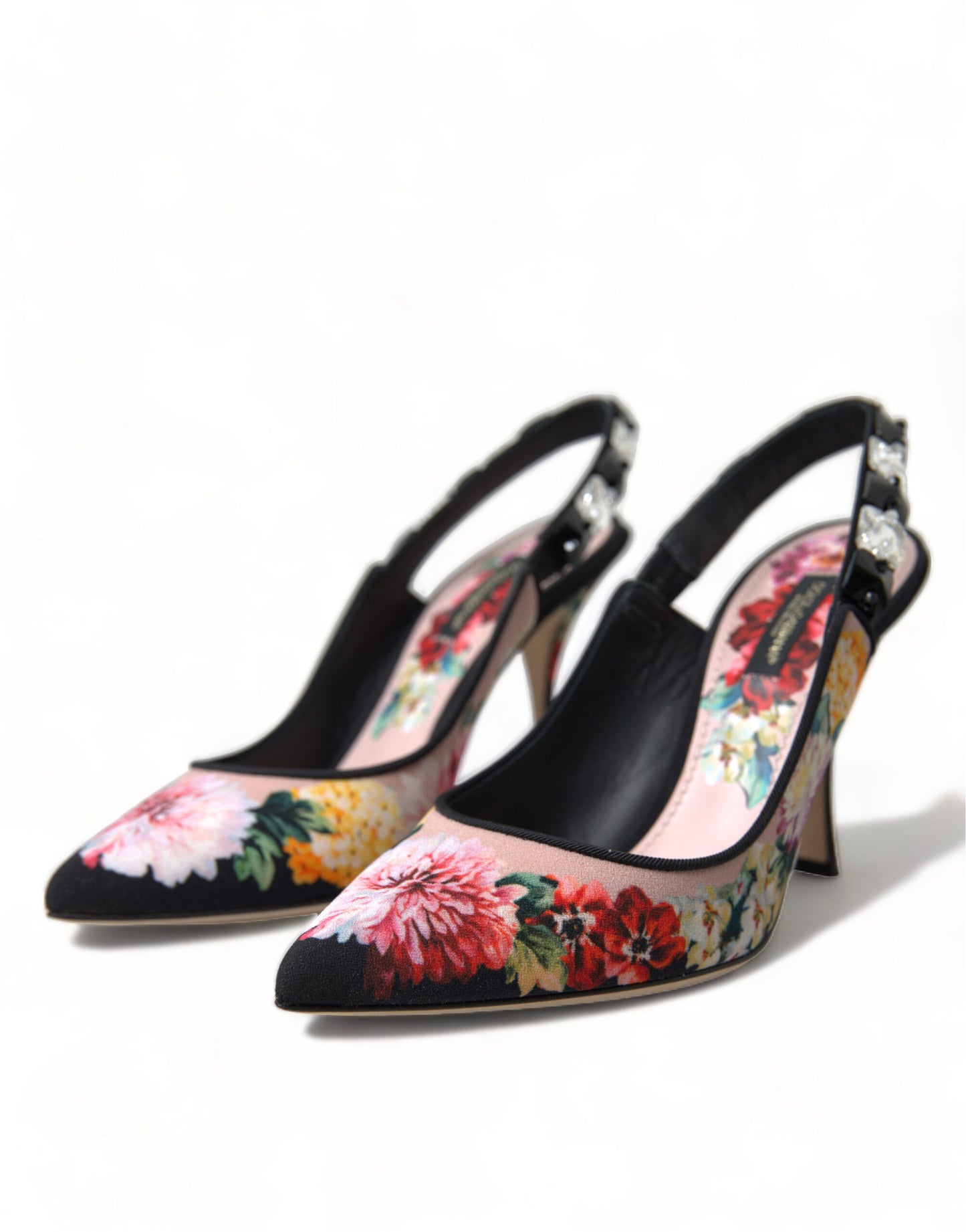 Dolce & Gabbana Floral Slingback Heels with Luxe Crystal Details